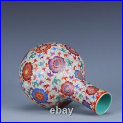 9.1 Antique Porcelain qing dynasty qianlong mark famille rose gilt flower Vase
