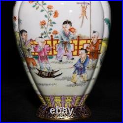 9.1 China Porcelain Qing dynasty qianlong mark famille rose children play Vase