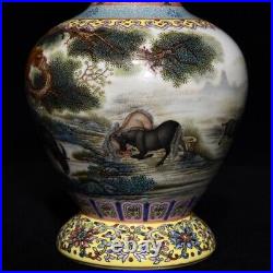 9.2 China Porcelain Qing dynasty qianlong mark famille rose monkey cattle Vase
