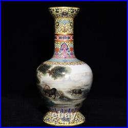 9.2 China Porcelain Qing dynasty qianlong mark famille rose monkey cattle Vase