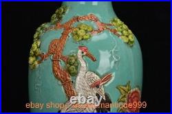 9.2 Qianlong Marked Chinese famille porcelain crane Flower Bottle vase pair