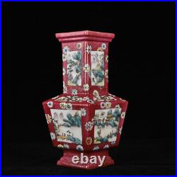 9.5 China Old Porcelain Qing dynasty qianlong mark famille rose landscape Vase