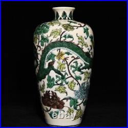 9.5 Old dynasty Porcelain qianlong mark famille rose Dragon flowers plants vase