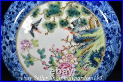 9.6 Qianlong Chinese Blue white Famille rose Porcelain Flower Flat Bottle Vase