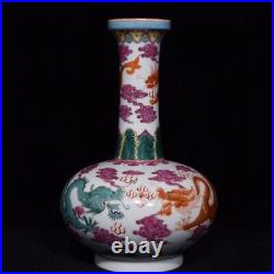 9.7 Antique dynasty Porcelain qianlong mark pair famille rose cloud Dragon vase