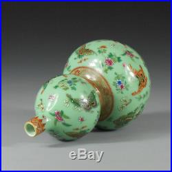 9 China antique Porcelain Qianlong green famille rose butterfly gourd vase