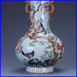 9 old China porcelain Qing dynasty qianlong mark famille rose flower bird vase