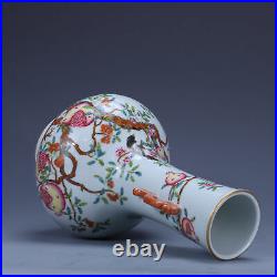 9 old China porcelain Qing dynasty qianlong mark famille rose flower bird vase