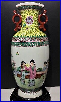 A 19th c. Antique Chinese Famille Rose Canton Qianlong Twin Handle Vase