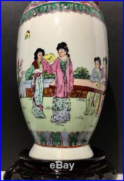 A 19th c. Antique Chinese Famille Rose Canton Qianlong Twin Handle Vase