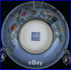 A Blue Ground Famille-Rose Bowl with Qianlong mark
