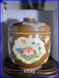 A Huge Chinese 18th c. Batavian Brown Famille Rose Jar 66 CM Circ Qianlong