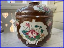 A Huge Chinese 18th c. Batavian Brown Famille Rose Jar 66 CM Circ Qianlong