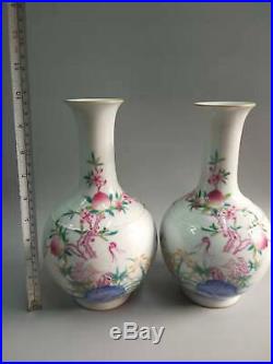 A Pair Of Chinese Famille Rose Porcelain Landscape Vases Bottle Marks QianLong