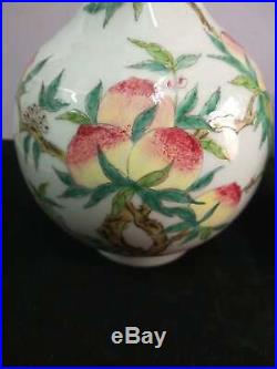 A Pair Of Exquisite Chinese Famille Rose Porcelain Peaches Vases Marks QianLong