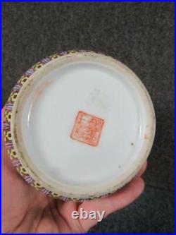 ANTIQUE signed red mark CHINESE famille porcelain VASE, QIANLONG MARK