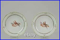 Antique 18C Famille Rose Dishes with Pheasants Meissen Style Qianlong