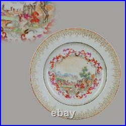 Antique 18C Famille Rose Tea Dish with Peter the Great Meissen Style Qianlong