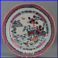 Antique 18th C Chinese Porcelain Famille Rose Plate Landscape Qianlong Qing