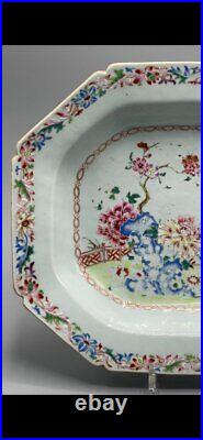 Antique 18th Rare Qianlong ctagonal Porcelain Dish China Famille Rose 38cm
