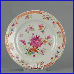 Antique Chinese 18C Qianlong Famille Rose Porridge Plate Flowers Lowesto