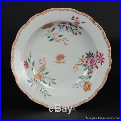 Antique Chinese 18th C Porcelain Plate Famille Rose Qing Qianlong Golden Flowers