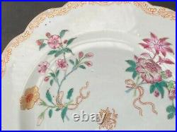 Antique Chinese 18th Porcelain Plate Famille Rose Qing Qianlong Golden Flowers