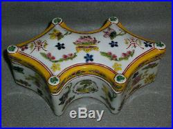 Antique Chinese Famille China Porcelain 6-Sided Bowl Box Red Qianlong Mark Seal