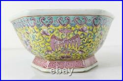 Antique Chinese Famille Jaune Straits Peranakan Pink Yellow Dragon Bowl Qianlong