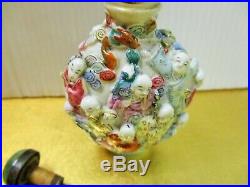 Antique Chinese Famille Rose 8 Immortals Snuff Bottle Jade Top Signed Qianlong