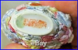 Antique Chinese Famille Rose 8 Immortals Snuff Bottle Jade Top Signed Qianlong