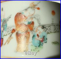 Antique Chinese Famille Rose Brush Pot Censor Qianlong Gilt Puce Figure