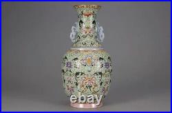Antique Chinese Famille Rose Flower Amphora Qianlong Qing Dynasty Enamel Vase