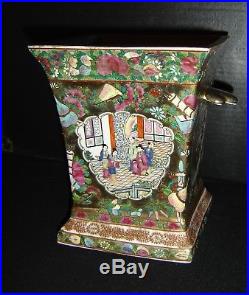 Antique Chinese Famille Rose Planter With Qianlong Apocryphal Mark Court Scenes