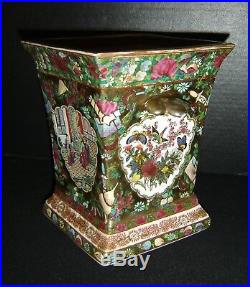 Antique Chinese Famille Rose Planter With Qianlong Apocryphal Mark Court Scenes