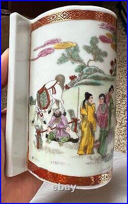 Antique Chinese Famille Rose Porcelain Brush pot. Qianlong Mark