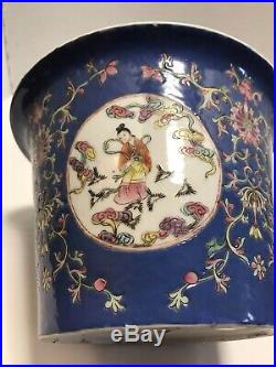 Antique Chinese Famille Rose Porcelain Qianlong 5.5 Pot Planter & Saucer