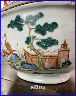 Antique Chinese Porcelain Soup Tureen Famille Rose Qianlong 1740 Castles Birds