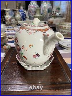 Antique Chinese Qianlong Famille Rose Teapot & Dish