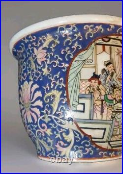 Antique Chinese Qianlong Fish Bowl Planter Jardiniere Pot Blue Famille Rose