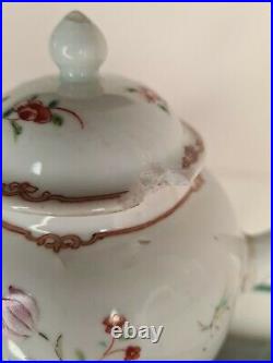 Antique Chinese Qianlong Porcelain Teapot Famille Rose 18th Century Kinsugi