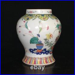 Antique Chinese Qing Dynasty Qianlong Temple Jar Famille Rose Vase Marked 15.5cm