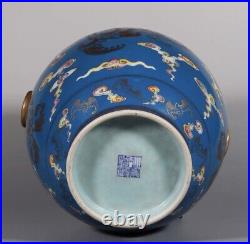 Antique Chinese Qing Dynasty Qianlong famille rose enamel Porcelain Blue Vase