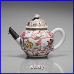 Antique Chinese Teapot Yongzheng/Qianlong Famille Rose Qing Deer Rooster