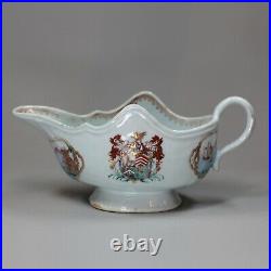 Antique Chinese armorial famille-rose sauceboat, Qianlong (1736-1795)