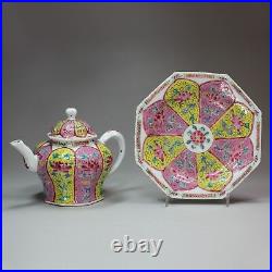 Antique Chinese famille-rose octagonal teapot and tray, Qianlong (1736-95)