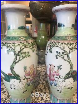Antique Fine Chinese Famille Rose Porcelain Pair Vases with Qianlong Nian Zhi Mark