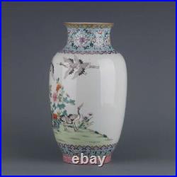 Antique Qing Dynasty Qianlong famille rose gold pine & crane Tongchun Vase