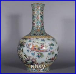 Antique Qing Dynasty Qianlong famille rose green wrapped branch lotus vase
