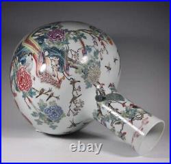Antique chinese Qing Dynasty Qianlong famille rose vase with hundreds of birds